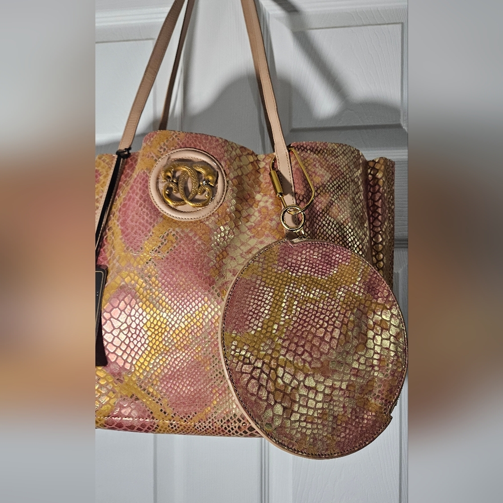 Sharif Pink and Gold Iridescent Tote Bag W/wallet & Dusty - Picture 7 of 16